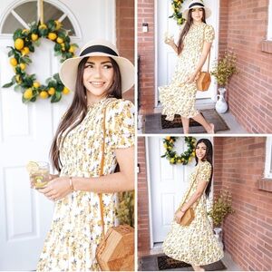 IVY CITY CO Lemon Drop Layered Maxi Dress | Puff sleeve Lemon Print, small
